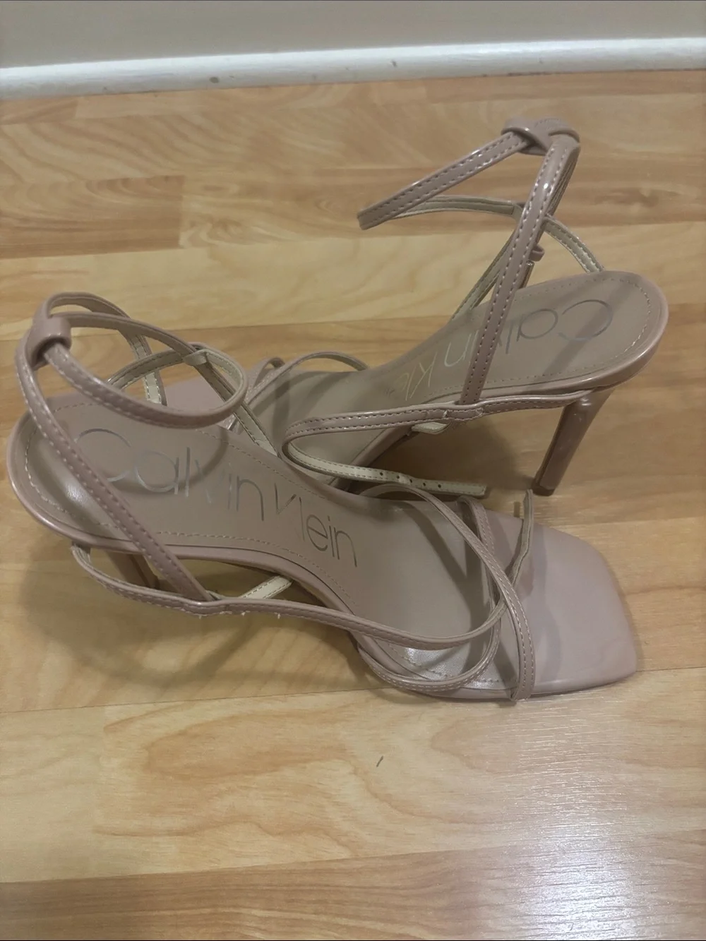 Calvin Klein Blush Nude Strappy Square-Toe Stiletto Sandals